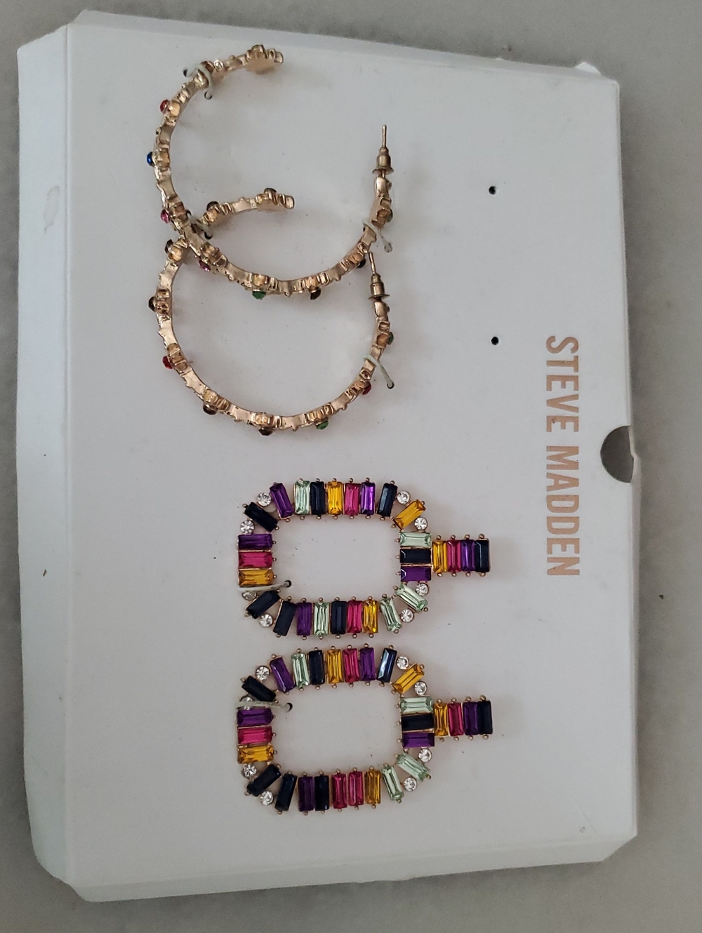 Steve Madden Gold-Tone Hoop and Multicolor Baguette Drop Earrings